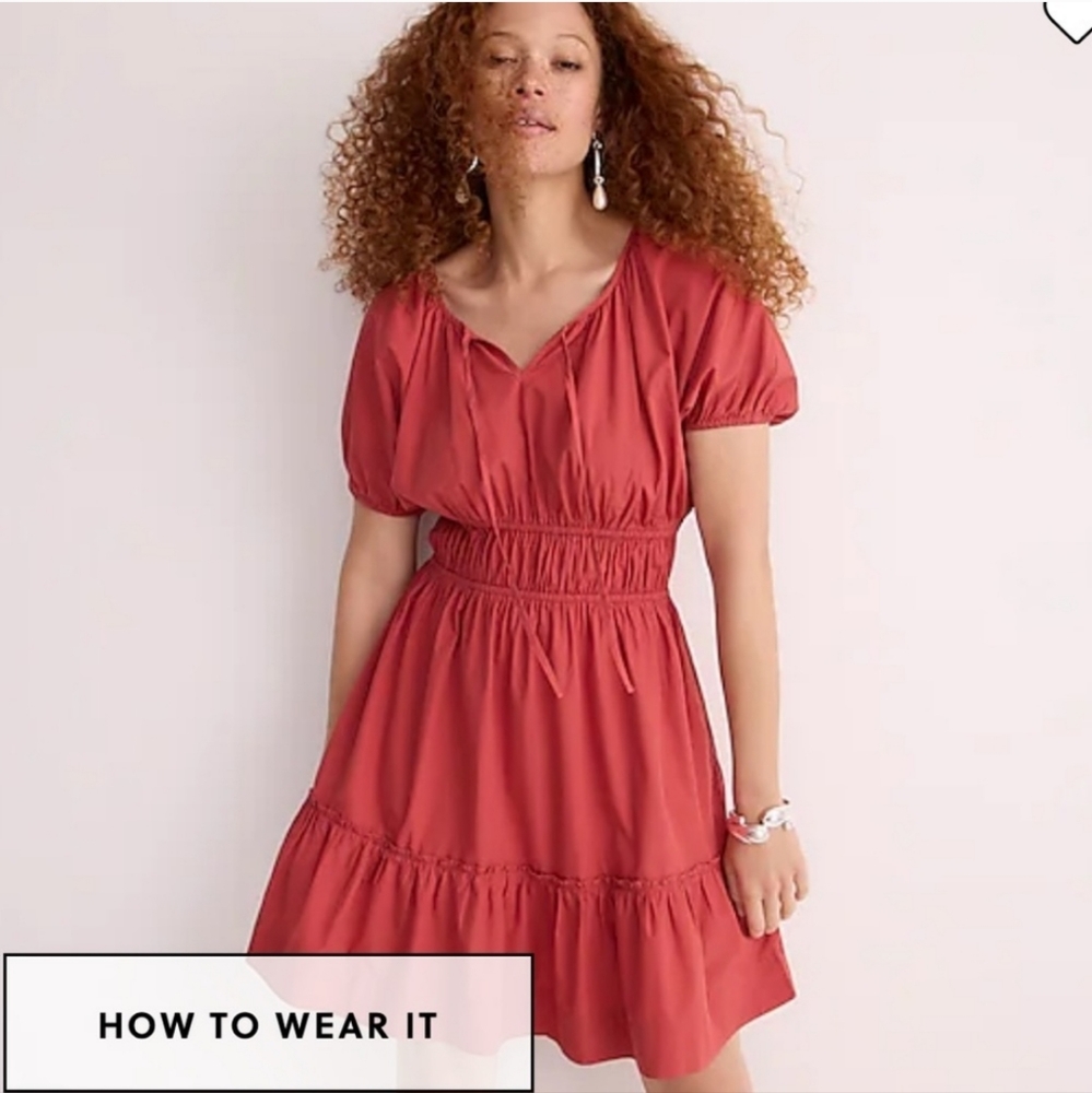 J. Crew Cinched-waist puff-sleeve dress in Red size 2X